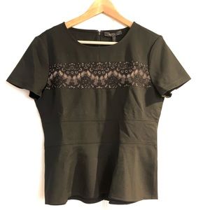 NWT Black see thru lace fish tail short sleeve top